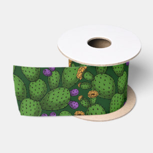 Ruban En Satin Opuntie de floraison sur vert foncé