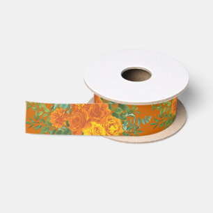 Ruban En Satin Orange et rouille Chute Peony & Rose Floral Mariag