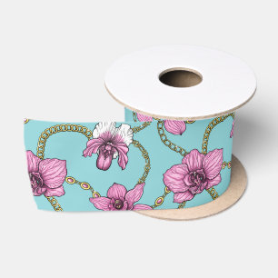 Ruban En Satin Orchidées et chaînes, roses et bleues