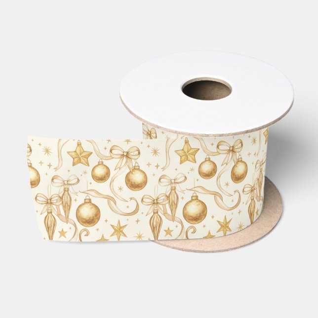 Ruban En Satin Ornements d'or Vaches Noël (Bobine)