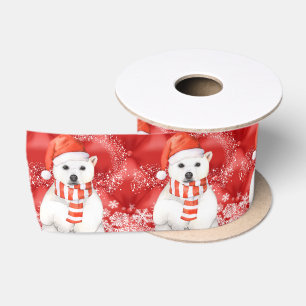 Ruban En Satin ours blanc dans un casquette de père Noël - blan