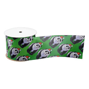 Ruban En Satin Ours de panda à Santa Hat sur Vert