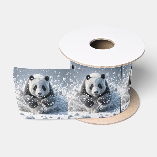 Ruban En Satin Ours De Panda Courir Dans La Neige (Bobine)