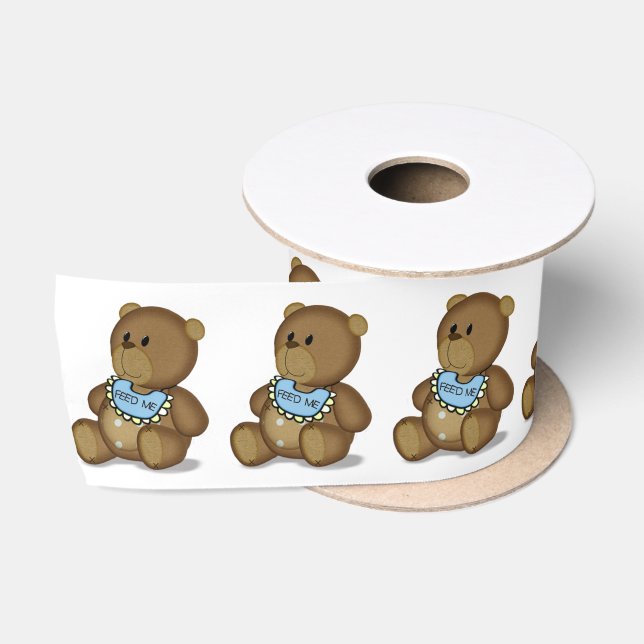 Ruban En Satin Ours en peluche avec bib sur blanc (Bobine)