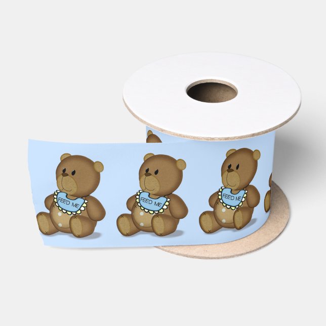 Ruban En Satin Ours en peluche avec bib sur bleu (Bobine)