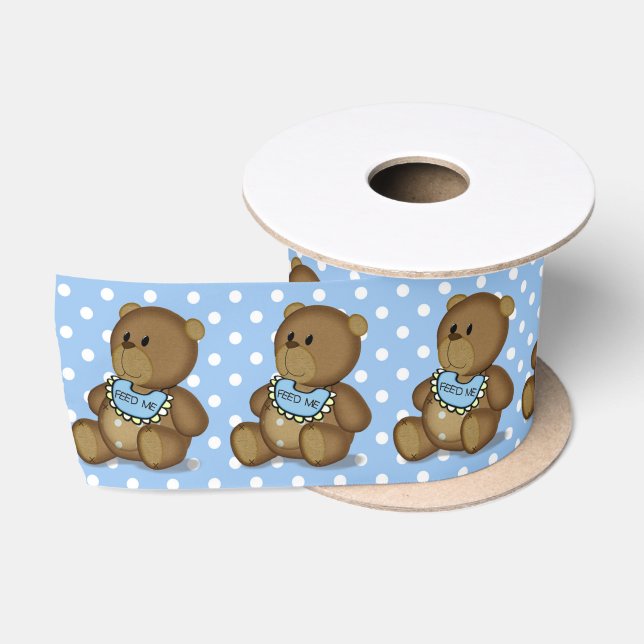 Ruban En Satin Ours en peluche avec Bib sur Pois (Bobine)