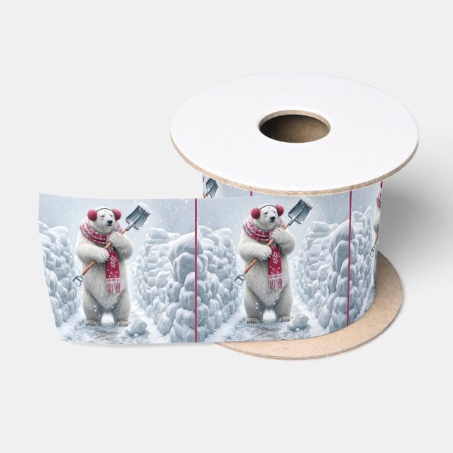 Ruban En Satin Ours polaire de Noël brille de neige (Bobine)
