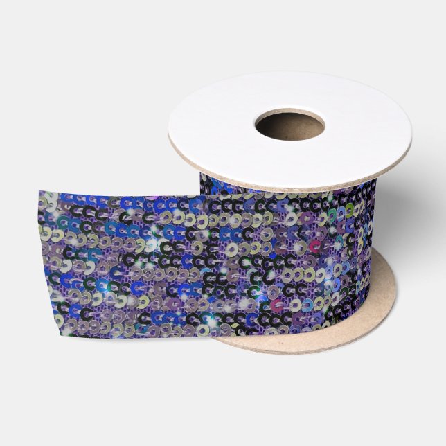 Ruban En Satin Paillettes bleu violet | motif étincelant (Bobine)