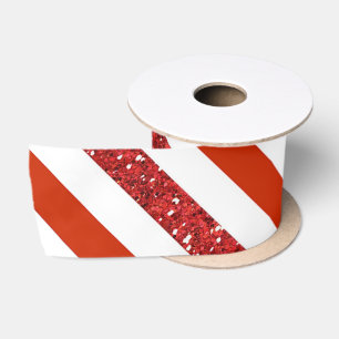 Ruban En Satin Paillettes élégantes rayures rouges et blanches, N
