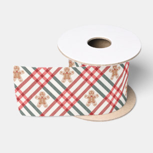 Ruban En Satin Pain d'épices de Noël Plaid Rouge Vert