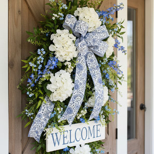 Ruban En Satin paisley bleu et blanc