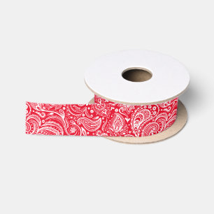 Ruban En Satin Paisley florale blanche et rouge