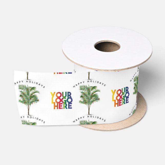 Ruban En Satin Palm Tree Business Logo Carte de Noël (Bobine)