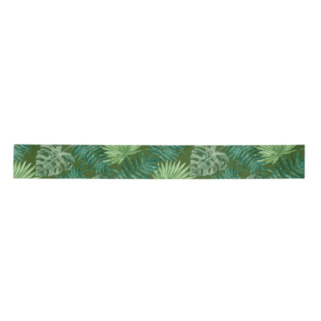 Ruban En Satin Palmier Tropical Feuille Motif vert (Devant)