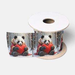 Ruban En Satin Panda Bear frappe un coeur rouge