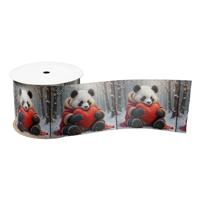 Ruban En Satin Panda Bear frappe un coeur rouge (Bobine)