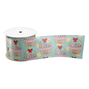 Ruban En Satin Panier de Pâques et oeufs de Pâques Pastel