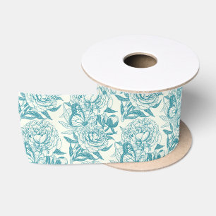 Ruban En Satin Papier à peintres et papillons, lagon Bleu