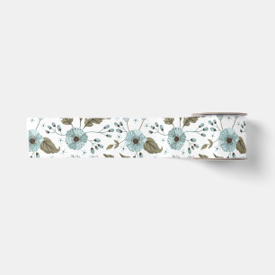 Ruban En Satin Papier floral bleu et vert
