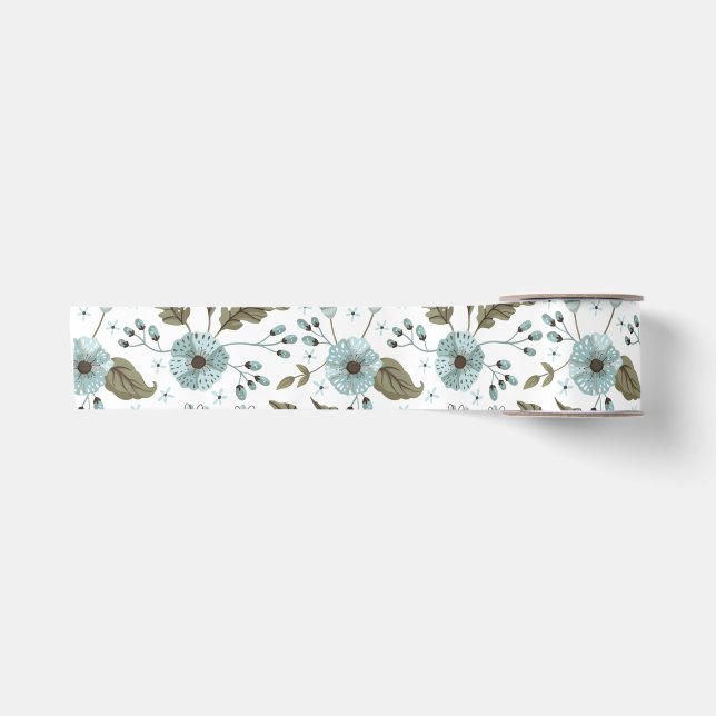 Ruban En Satin Papier floral bleu et vert (Devant)
