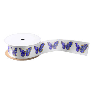 Ruban En Satin Papillon saphir à fleurs