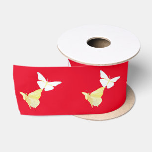 Ruban En Satin Papillons blancs et jaunes clairs volant rouge