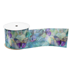 Ruban En Satin Papillons bleu pourpre turquoise