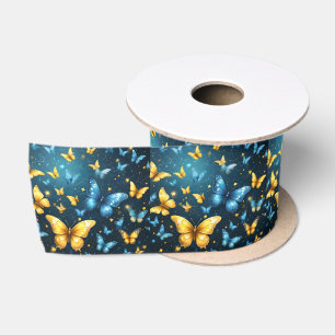 Ruban En Satin Papillons Bleus Et Jaunes Volant,