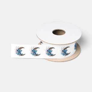 Ruban En Satin Papillons bleus sur croissant en bois