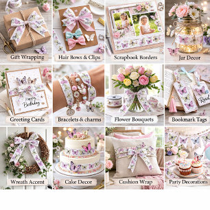 Ruban En Satin Papillons pastel