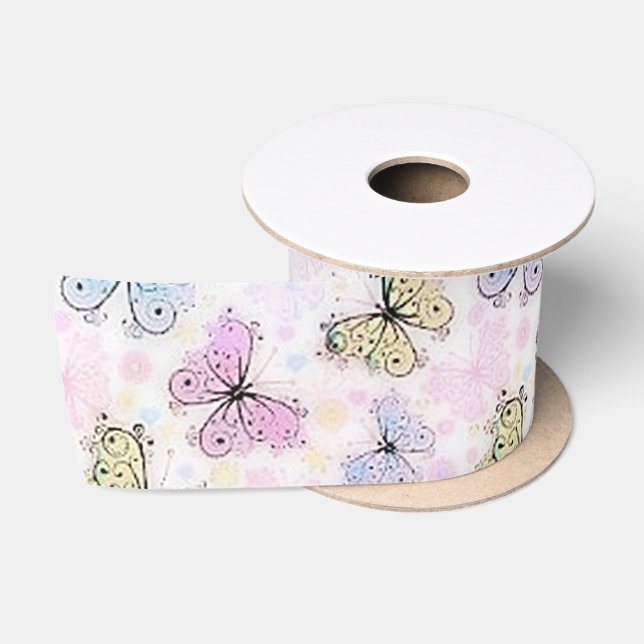Ruban En Satin papillons pastel (Bobine)