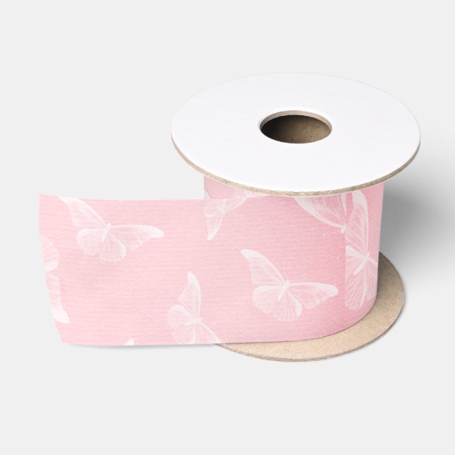 Ruban En Satin Papillons roses (Bobine)