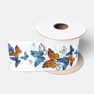 Ruban En Satin Papillons volants Morpho et Monarch