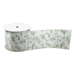 Ruban En Satin Pastel Aquarelle Verdure Eucalyptus Motif