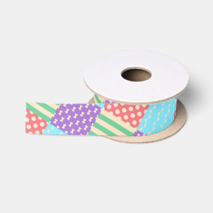 Ruban En Satin Pastel Damier Rayure Arc-en-ciel Géométrique