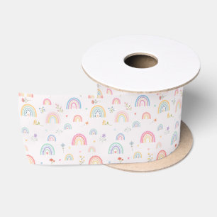 Ruban En Satin Pastel Rainbows Girly Fleurs sauvages & Coeurs