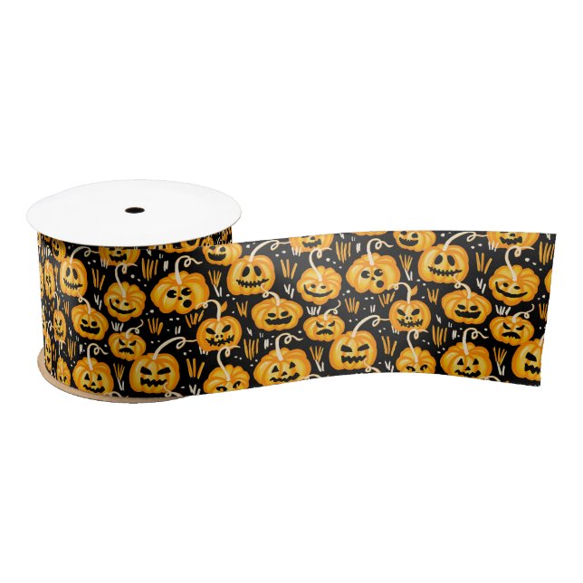 Ruban En Satin Patch Citrouille Halloween Jack-o'-lantern (Bobine)