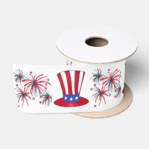 Ruban En Satin Patriotique Juillet 4 USA Oncle Sam Fireworks Amér