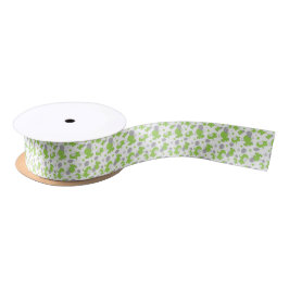 Ruban En Satin Pattern of Green Elephants, Cute Elephants, stars