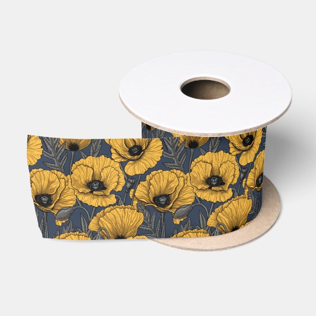 Ruban En Satin Pavot jaune sur la marine (Bobine)
