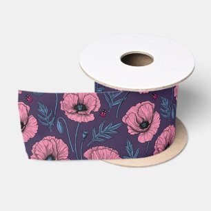 Ruban En Satin Pavot rose sur violet foncé