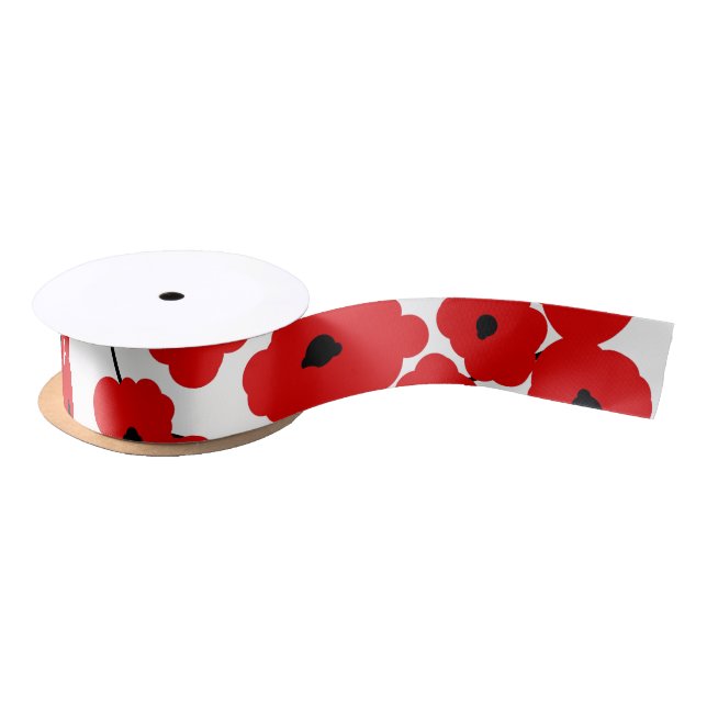 RUBAN EN SATIN PAVOTS ROUGES ET NOIRS DE RIBBON_MOD CHIC (Bobine)
