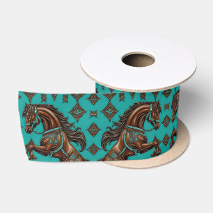 Ruban En Satin Pays occidental Equestre Turquoise Cheval Brown