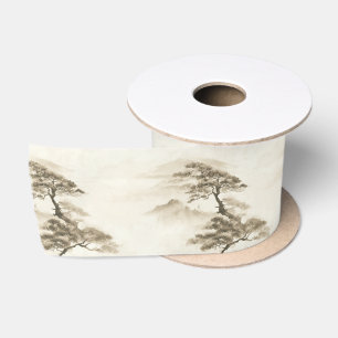 Ruban En Satin Paysage à l'encre du Japon Montagne brumeuse minim