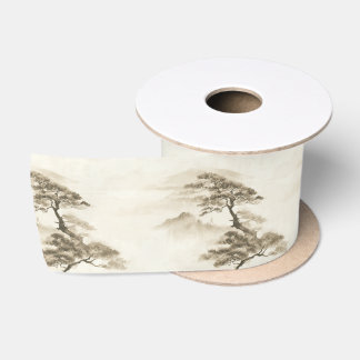 Ruban En Satin Paysage à l'encre du Japon Montagne brumeuse minim