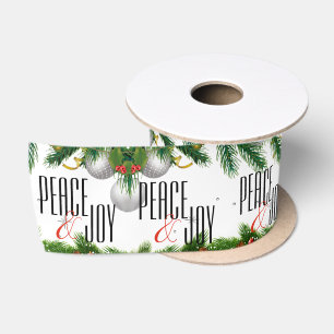 Ruban En Satin Peace And Joy Red Berries Feuille Motif de Noël