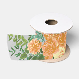 Ruban En Satin Peach Grey Mariage Floral Vintage