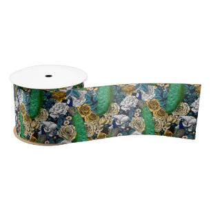 Ruban En Satin Peacocks dans le jardin rose 3