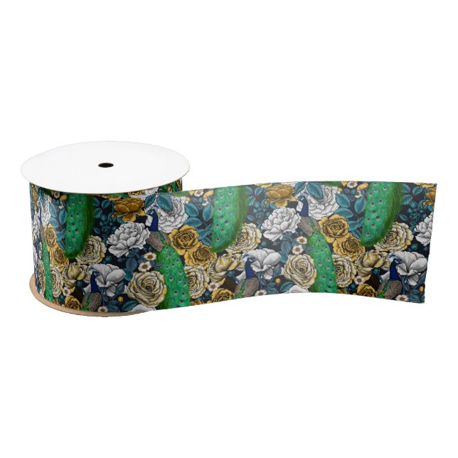 Ruban En Satin Peacocks dans le jardin rose 3 (Bobine)