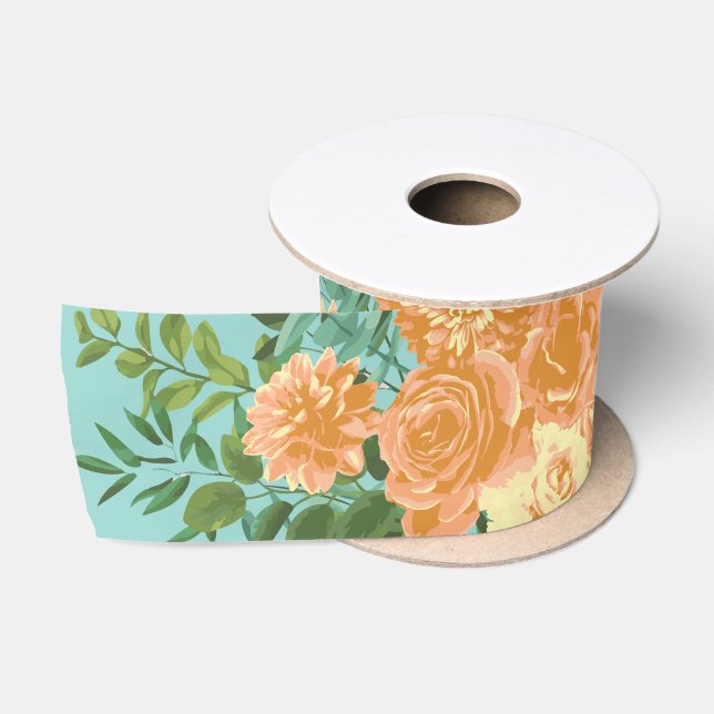 Ruban En Satin Pêche Aqua Turquoise Mariage Roses Floral (Bobine)